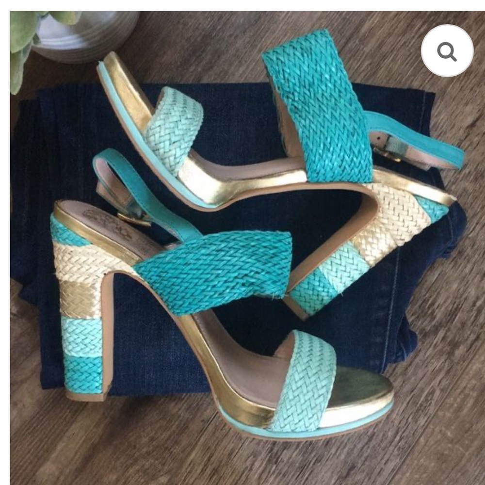 EUC VINCE CAMUTO Adrien Woven Platform Sandals, Sz US 7.5 , EU 37 1/2